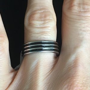 Stainless Steel Titanium Black and Silver Ring